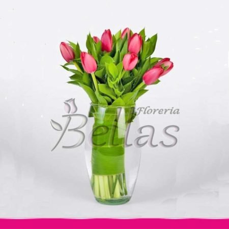 Arreglo con 10 tulipanes en vidrio (TP-05)