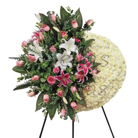 Corona Fúnebre 3 con rosas y lirio (FU-10)
