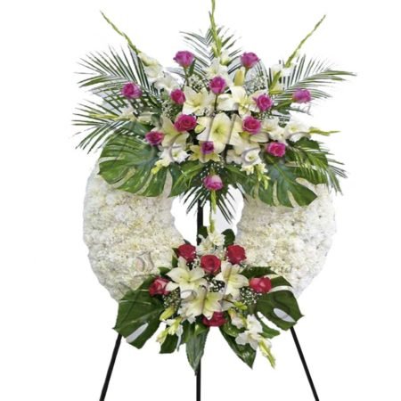 Corona Fúnebre con rosas y lirio (FU-11)