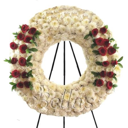Corona Fúnebre 19 con rosas y pompos (FU-19)
