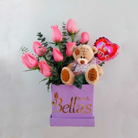 ᐈ Box con rosas y peluches【Arreglos florales - Florerias en Lima】